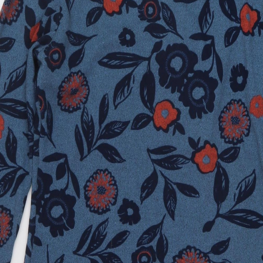 Lily & Me Womens Blue Floral Polyester A-Line Size 8 Round Neck Pullover