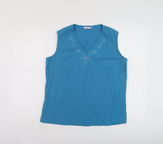 Bonmarché Womens Blue Polyester Basic Tank Size 16 V-Neck
