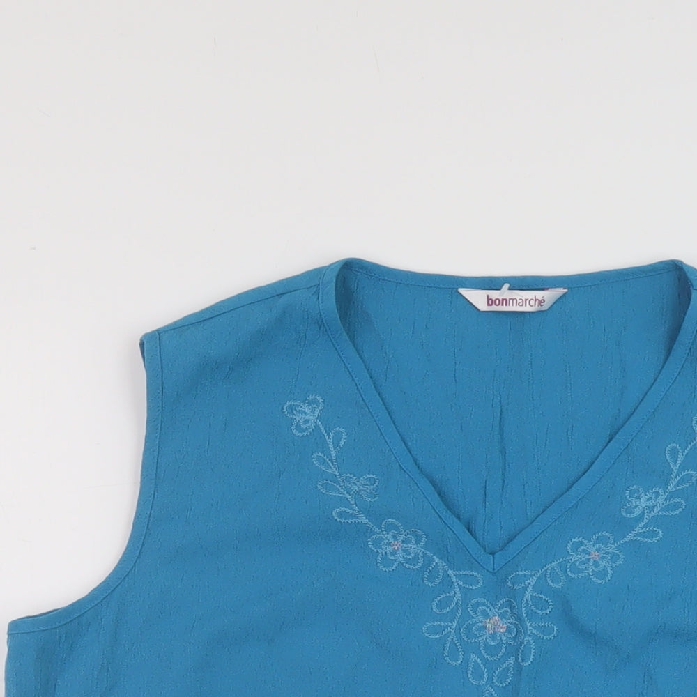 Bonmarché Womens Blue Polyester Basic Tank Size 16 V-Neck