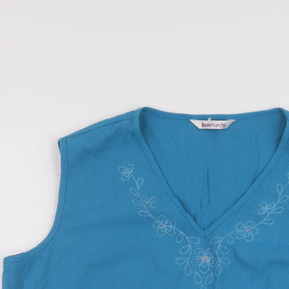 Bonmarché Womens Blue Polyester Basic Tank Size 16 V-Neck