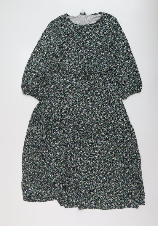 Marks and Spencer Womens Multicoloured Floral Viscose A-Line Size 12 Round Neck Pullover