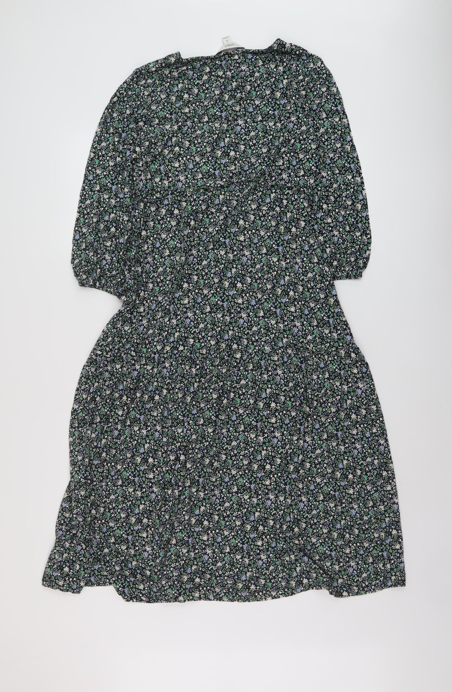 Marks and Spencer Womens Multicoloured Floral Viscose A-Line Size 12 Round Neck Pullover