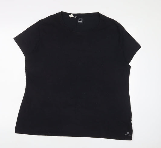 DECATHLON Womens Black Polyester Basic T-Shirt Size 2XL V-Neck