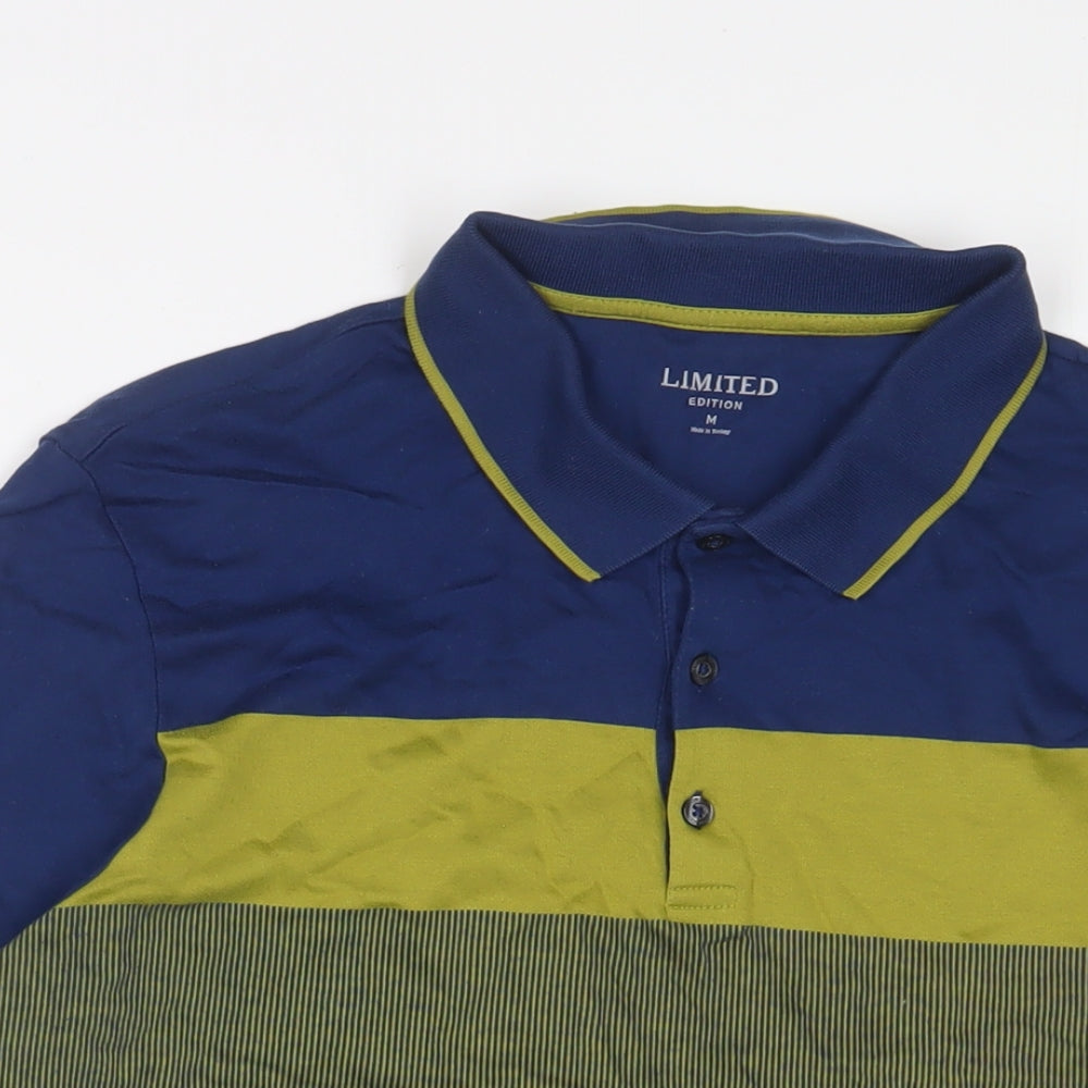 Limited Edition Mens Blue Striped Cotton Polo Size M Collared Button
