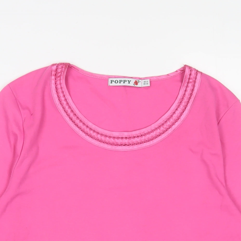 Womens UK Size 12 Poppy Pink Basic T-Shirt