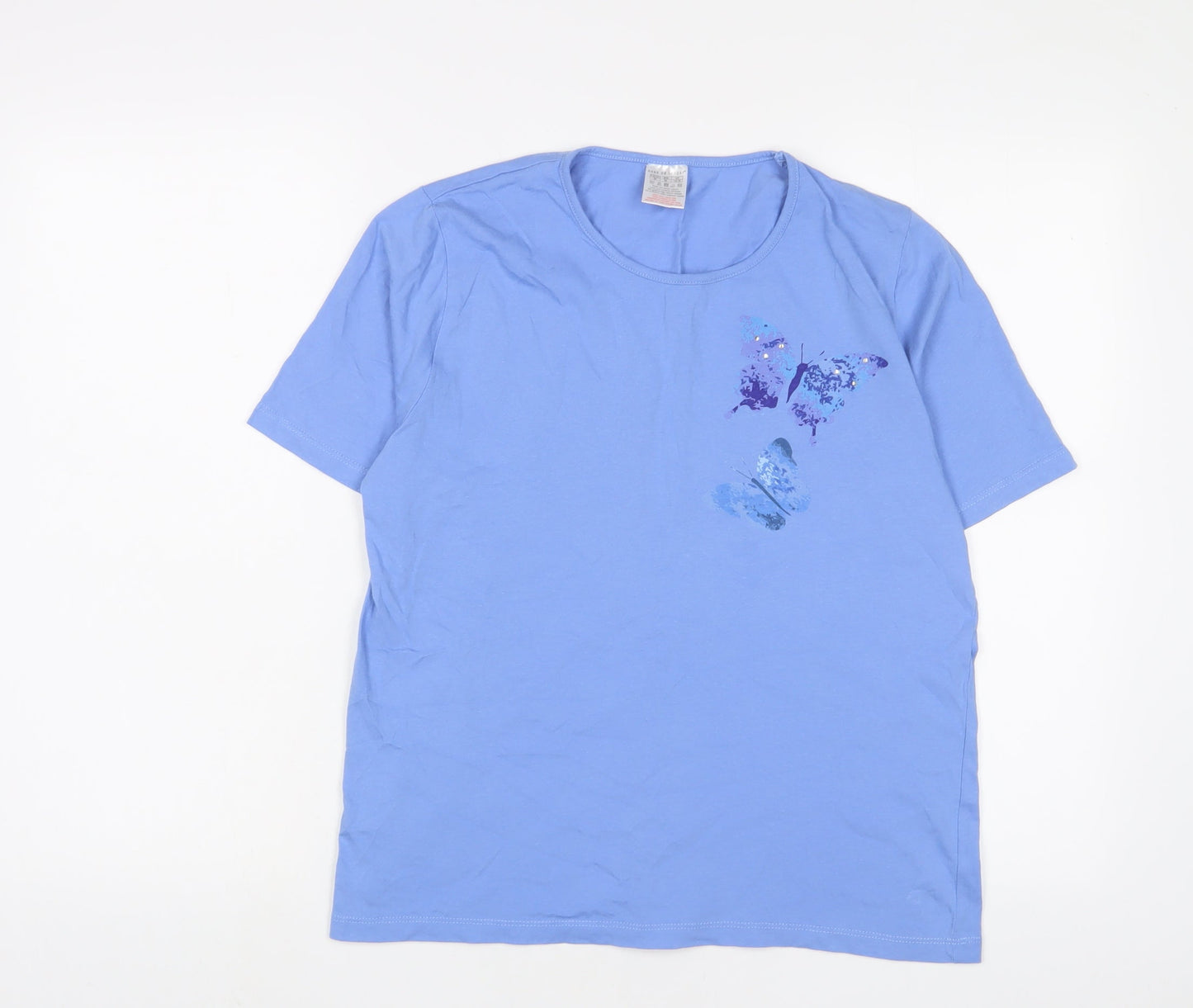 Womens UK Size 14 Anne De Lancay Blue Basic T-Shirt