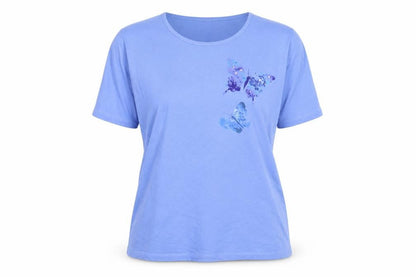 Womens UK Size 14 Anne De Lancay Blue Basic T-Shirt