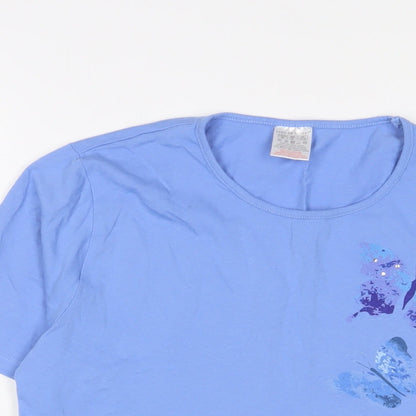 Womens UK Size 14 Anne De Lancay Blue Basic T-Shirt