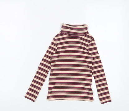 NEXT Girls Purple Striped Cotton Basic T-Shirt Size 5 Years Roll Neck Pullover