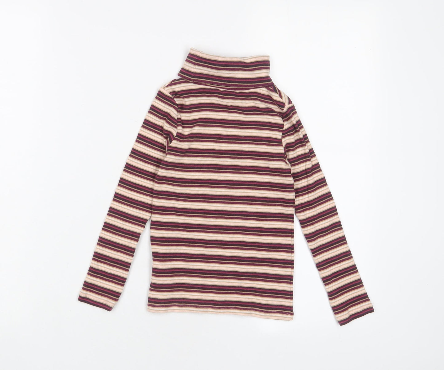NEXT Girls Purple Striped Cotton Basic T-Shirt Size 5 Years Roll Neck Pullover