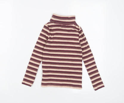 NEXT Girls Purple Striped Cotton Basic T-Shirt Size 5 Years Roll Neck Pullover
