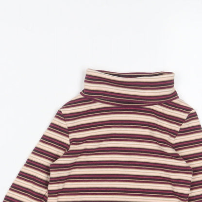 NEXT Girls Purple Striped Cotton Basic T-Shirt Size 5 Years Roll Neck Pullover