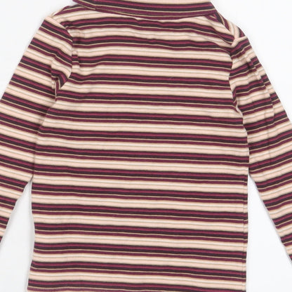 NEXT Girls Purple Striped Cotton Basic T-Shirt Size 5 Years Roll Neck Pullover