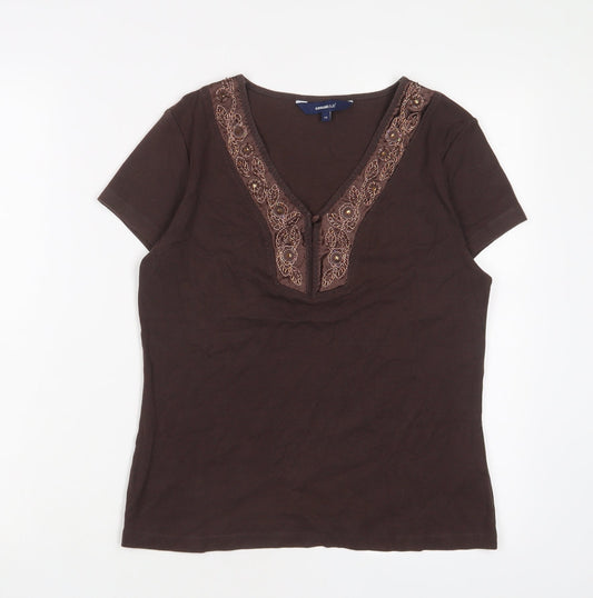 Womens UK Size 14 Casual Club Brown Basic T-Shirt