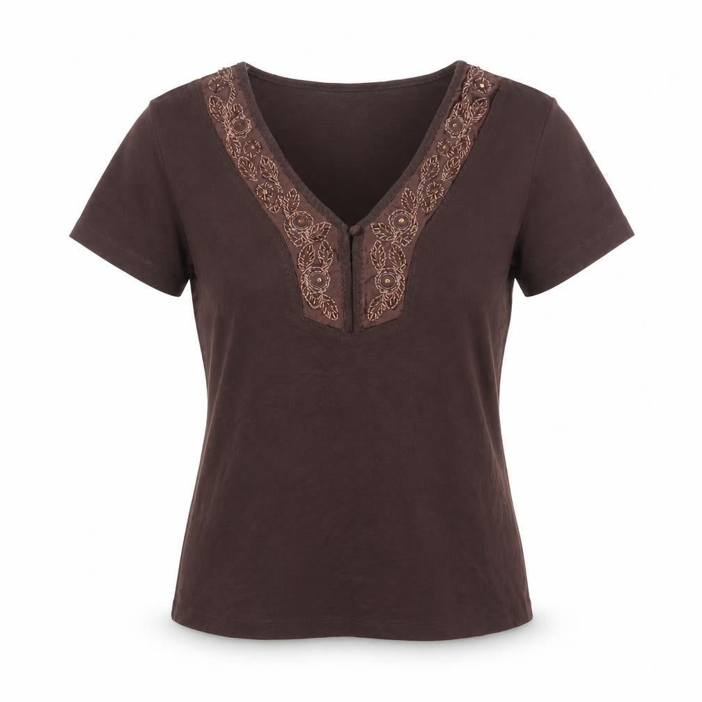 Womens UK Size 14 Casual Club Brown Basic T-Shirt
