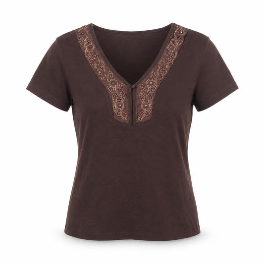 Womens UK Size 14 Casual Club Brown Basic T-Shirt