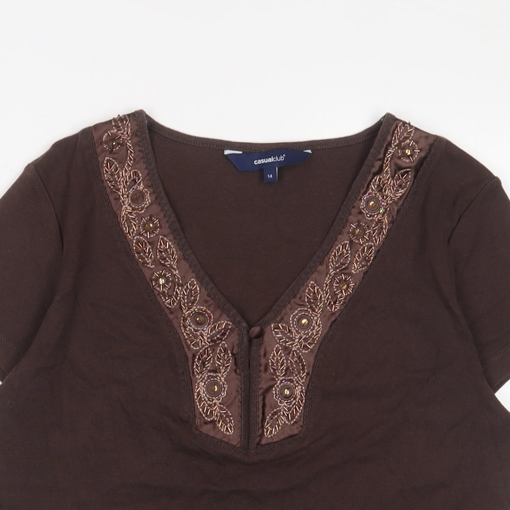 Womens UK Size 14 Casual Club Brown Basic T-Shirt