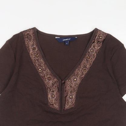 Womens UK Size 14 Casual Club Brown Basic T-Shirt