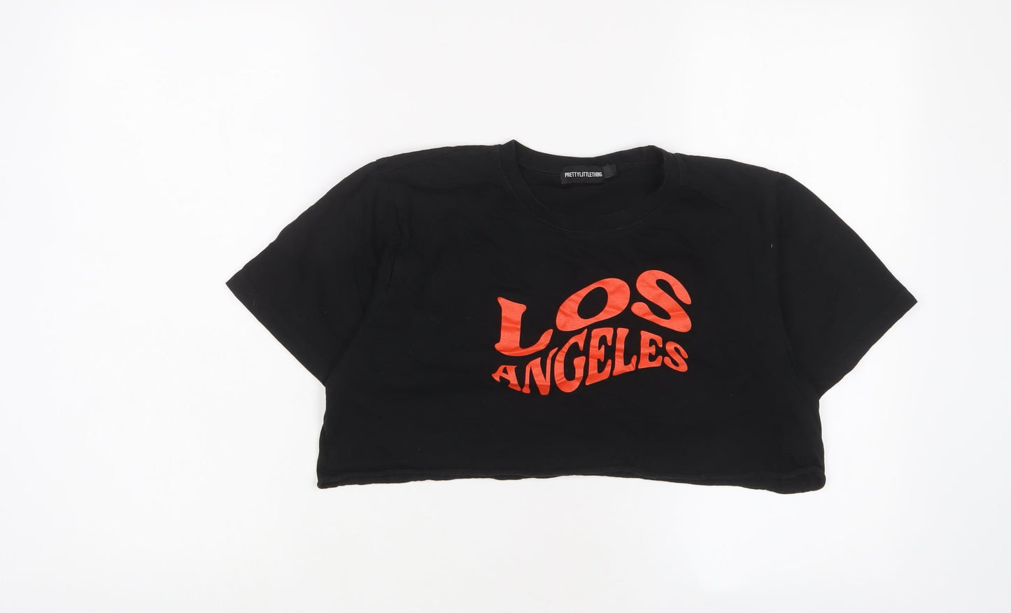 Womens UK Size S PRETTYLITTLETHING Black Cropped T-Shirt