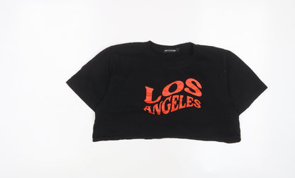 Womens UK Size S PRETTYLITTLETHING Black Cropped T-Shirt