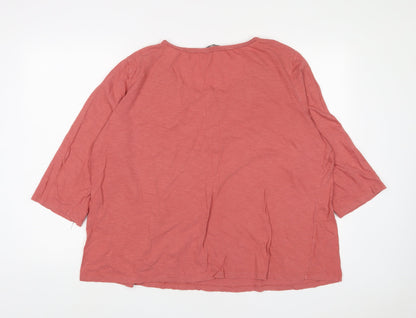 Bonmarché Womens Pink Cotton Basic T-Shirt Size 24 V-Neck - Embroidered