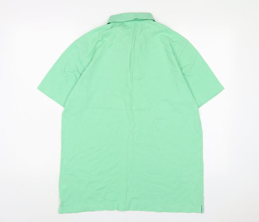 Cotton Traders Mens Green Cotton Polo Size M Collared Button - Logo, Embroidered