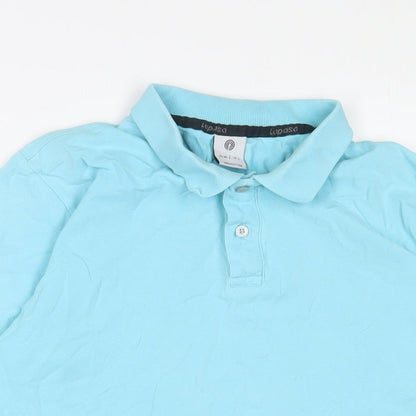 LAPASA Mens Blue Cotton Polo Size M Collared Button