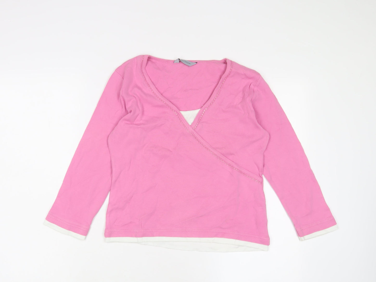 Opal mSyone Womens Pink Cotton Basic T-Shirt Size 14 V-Neck