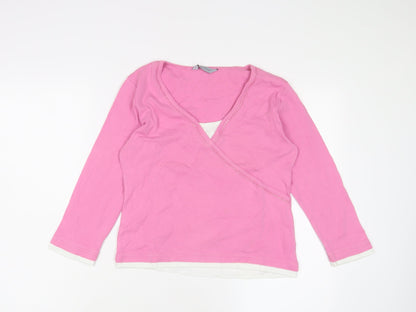 Opal mSyone Womens Pink Cotton Basic T-Shirt Size 14 V-Neck