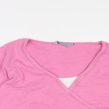 Opal mSyone Womens Pink Cotton Basic T-Shirt Size 14 V-Neck