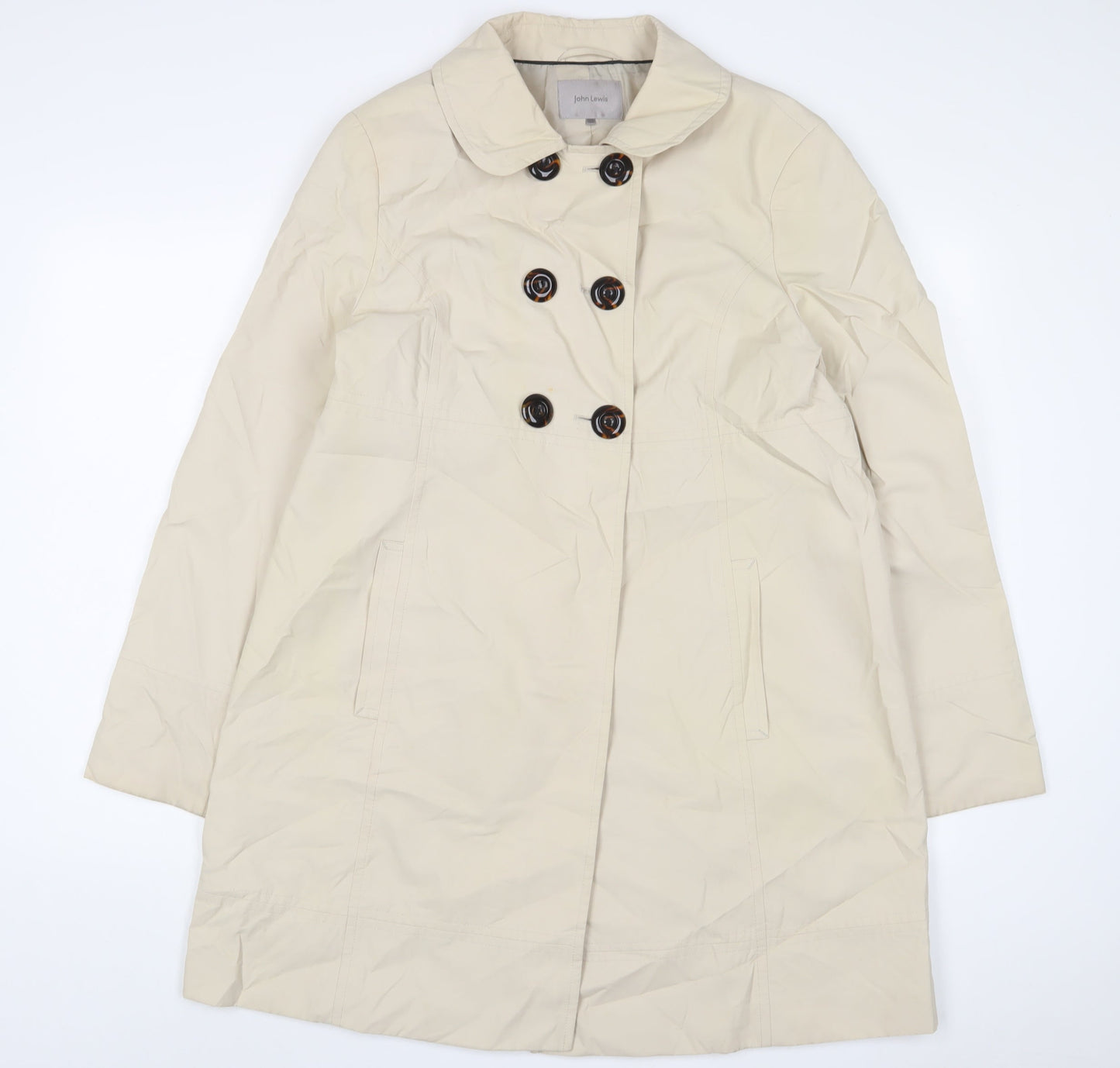 John Lewis Womens Beige Overcoat Coat Size 16 Button