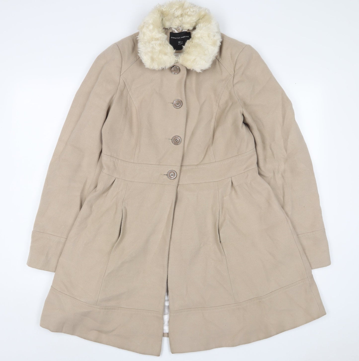 Dorthy Perkins Womens Beige Overcoat Coat Size 12 Button