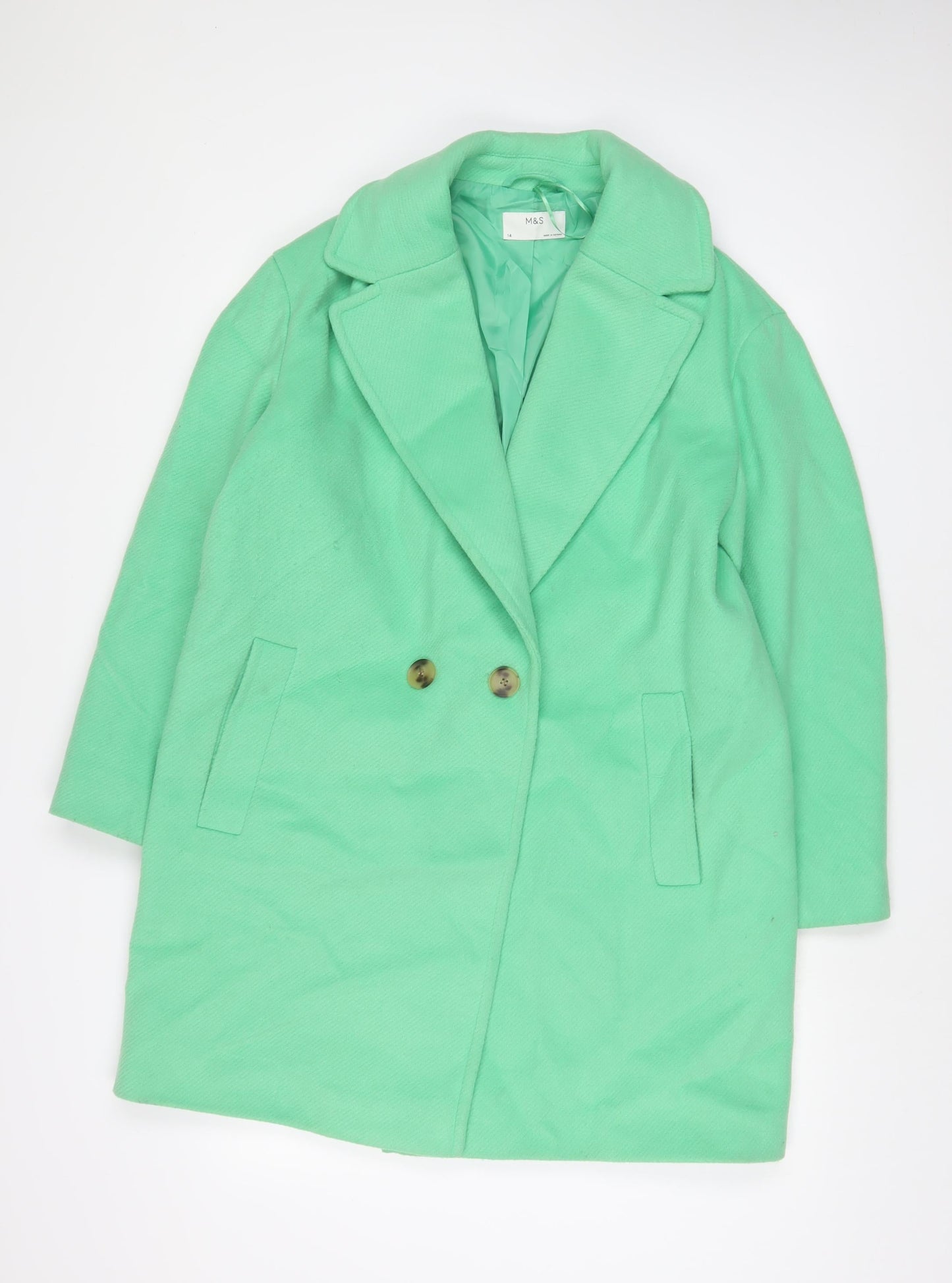 Womens UK Size 14 Marks and Spencer Green Overcoat