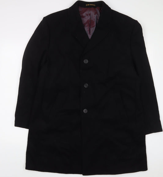 A W Trench Mens Black Overcoat Coat Size XL Button
