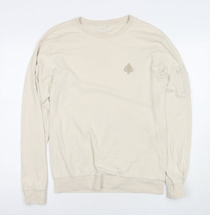 Acevestiti Womens Beige Cotton Pullover Sweatshirt Size S Pullover