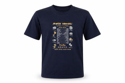 Punch Boys Blue Cotton Basic T-Shirt Size 12 Years Round Neck Pullover - Jungle Animals Text