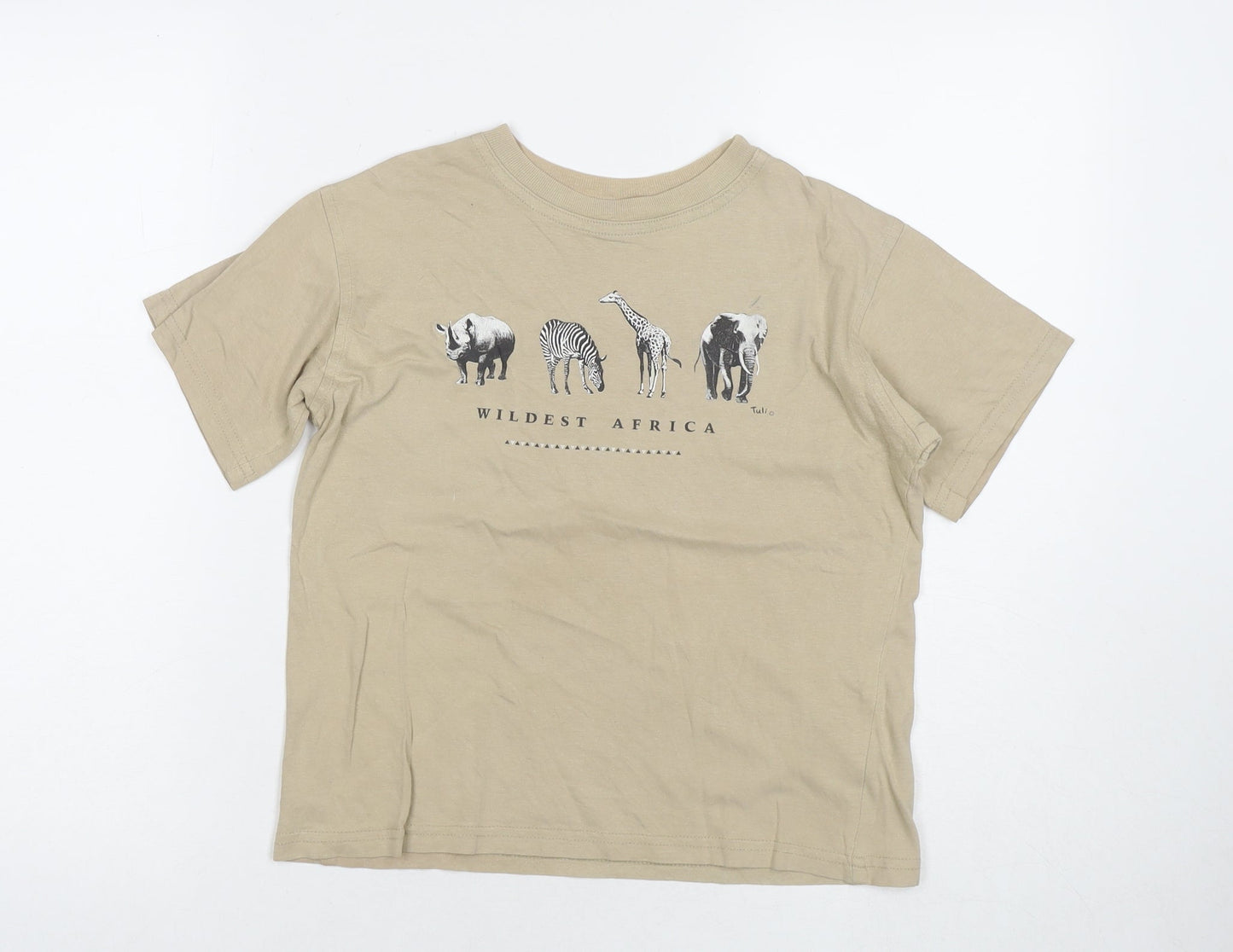 Spirit Of Africa Boys Beige Cotton Basic T-Shirt Size 7-8 Years Round Neck Pullover - Wildest Africa