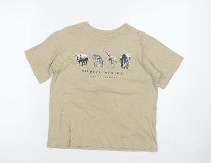 Spirit Of Africa Boys Beige Cotton Basic T-Shirt Size 7-8 Years Round Neck Pullover - Wildest Africa