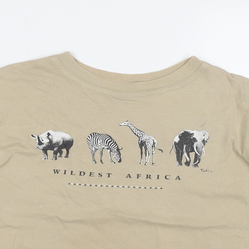 Spirit Of Africa Boys Beige Cotton Basic T-Shirt Size 7-8 Years Round Neck Pullover - Wildest Africa