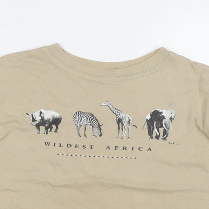 Spirit Of Africa Boys Beige Cotton Basic T-Shirt Size 7-8 Years Round Neck Pullover - Wildest Africa