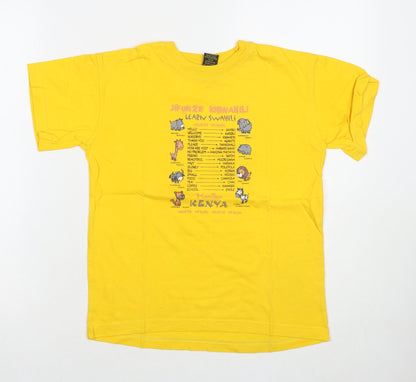 Punch Boys Yellow Cotton Basic T-Shirt Size 10 Years Round Neck Pullover - Jungle Animals Text