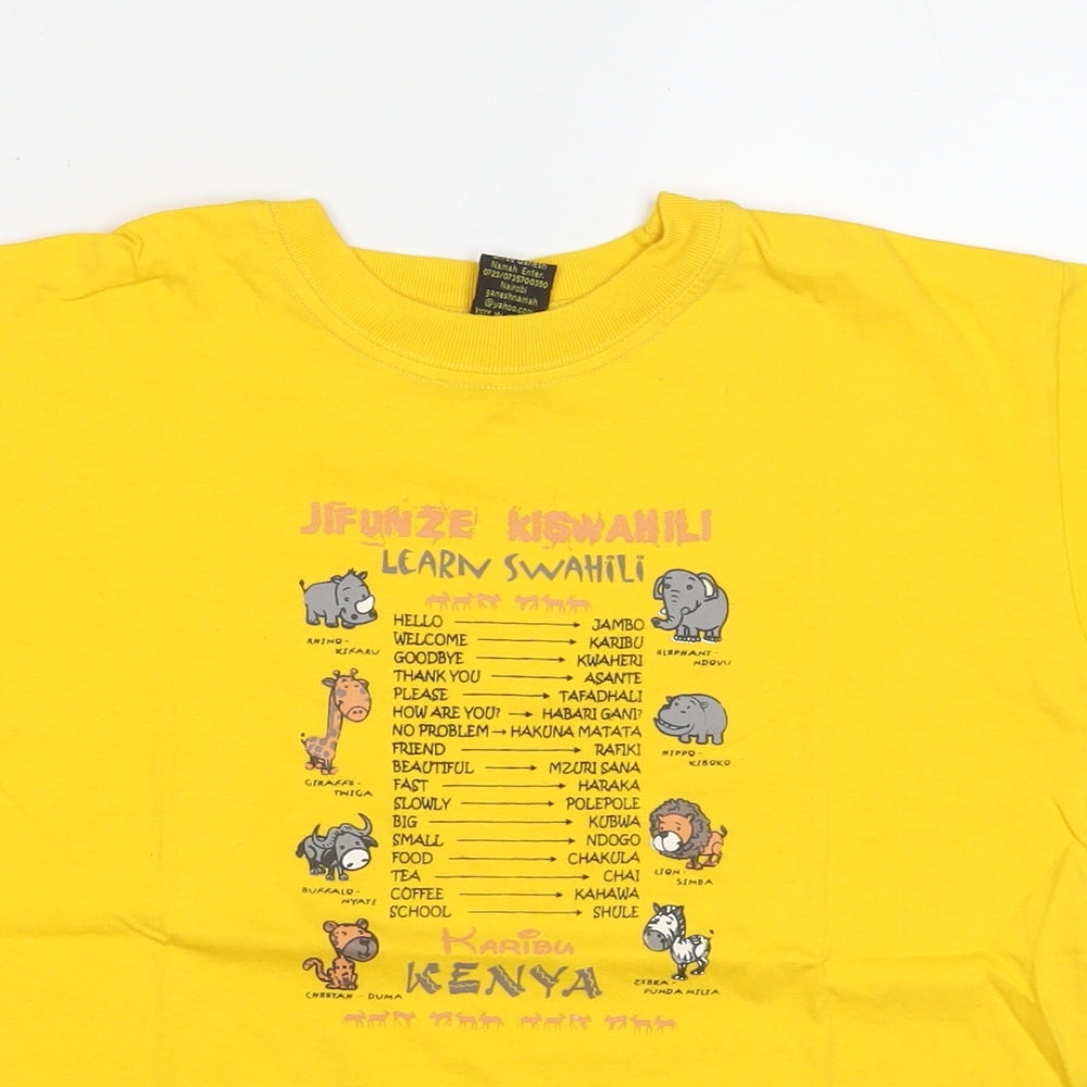Punch Boys Yellow Cotton Basic T-Shirt Size 10 Years Round Neck Pullover - Jungle Animals Text