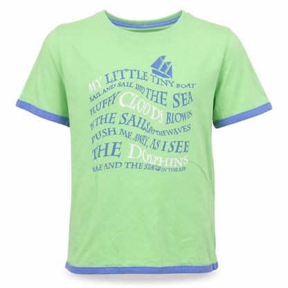 TEX Boys Green Cotton Basic T-Shirt Size 11-12 Years Round Neck Pullover - Boat text