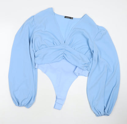 Boohoo Womens Blue Polyester Bodysuit One-Piece Size 16 Snap