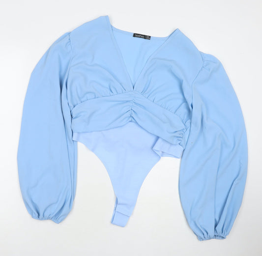 Boohoo Womens Blue Polyester Bodysuit One-Piece Size 16 Snap