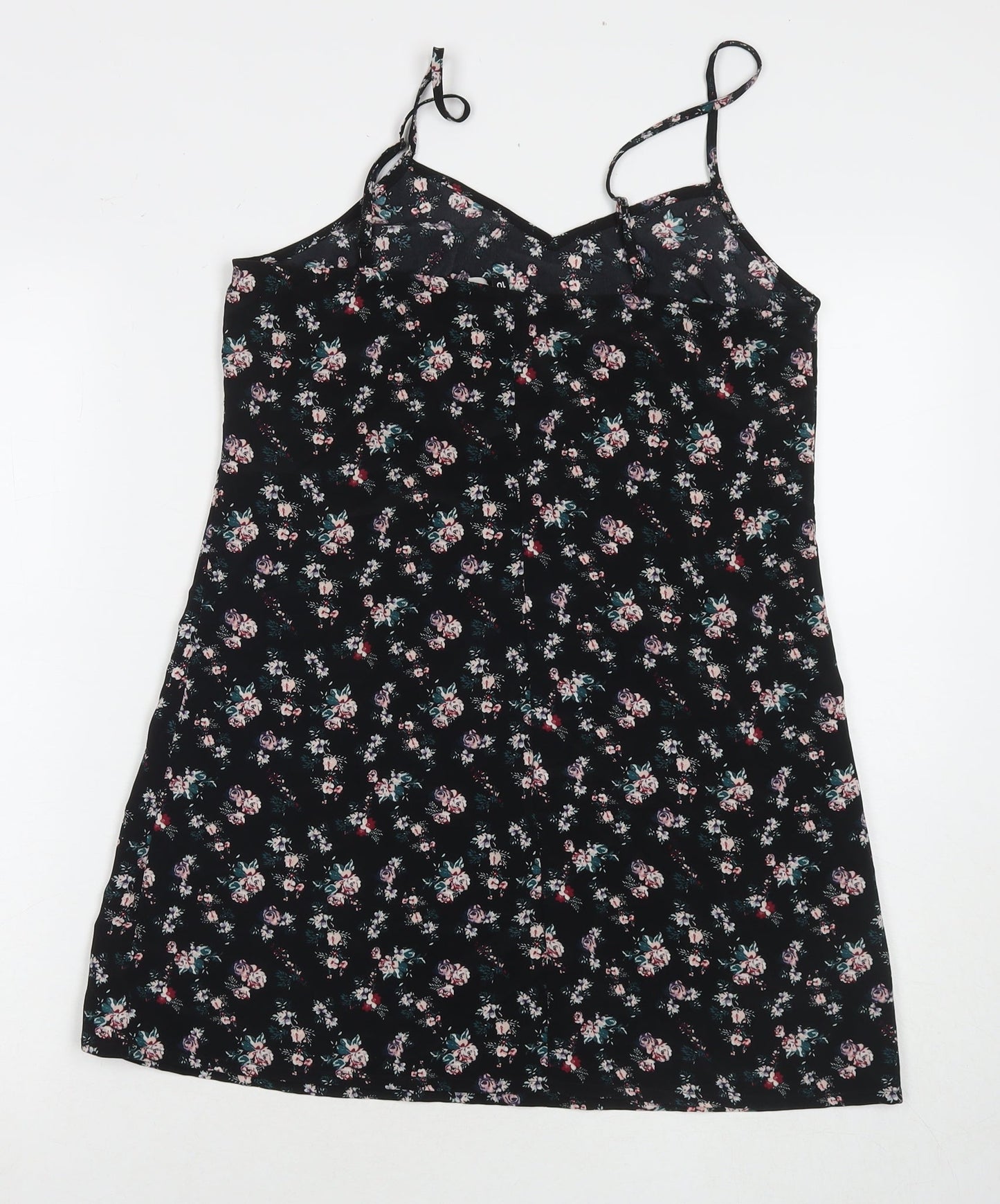 Divided by H&M Womens Black Floral Polyester Tank Dress Size 10 V-Neck Pullover