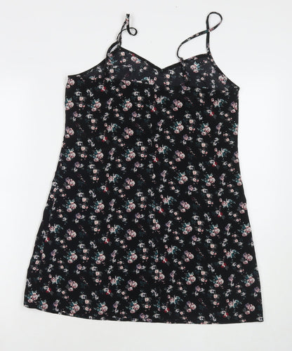 Divided by H&M Womens Black Floral Polyester Tank Dress Size 10 V-Neck Pullover