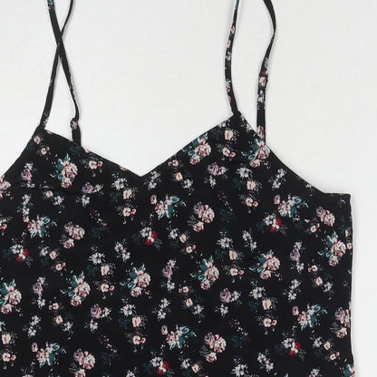 Divided by H&M Womens Black Floral Polyester Tank Dress Size 10 V-Neck Pullover