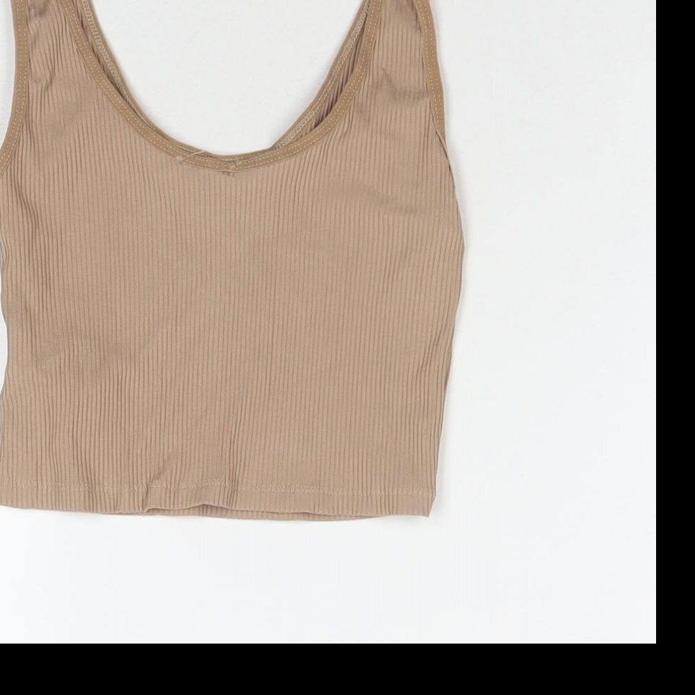 Womens UK Size M Stradivarius Beige Cropped Tank