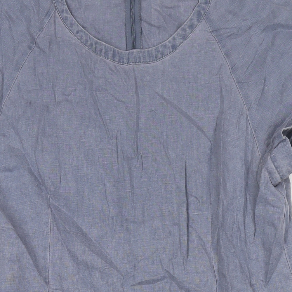 Part Two Womens Grey Linen A-Line Size 14 Round Neck Pullover